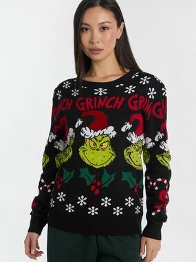 The Grinch Women’s Black Grinch Holiday Sweater - Graphic Knit S